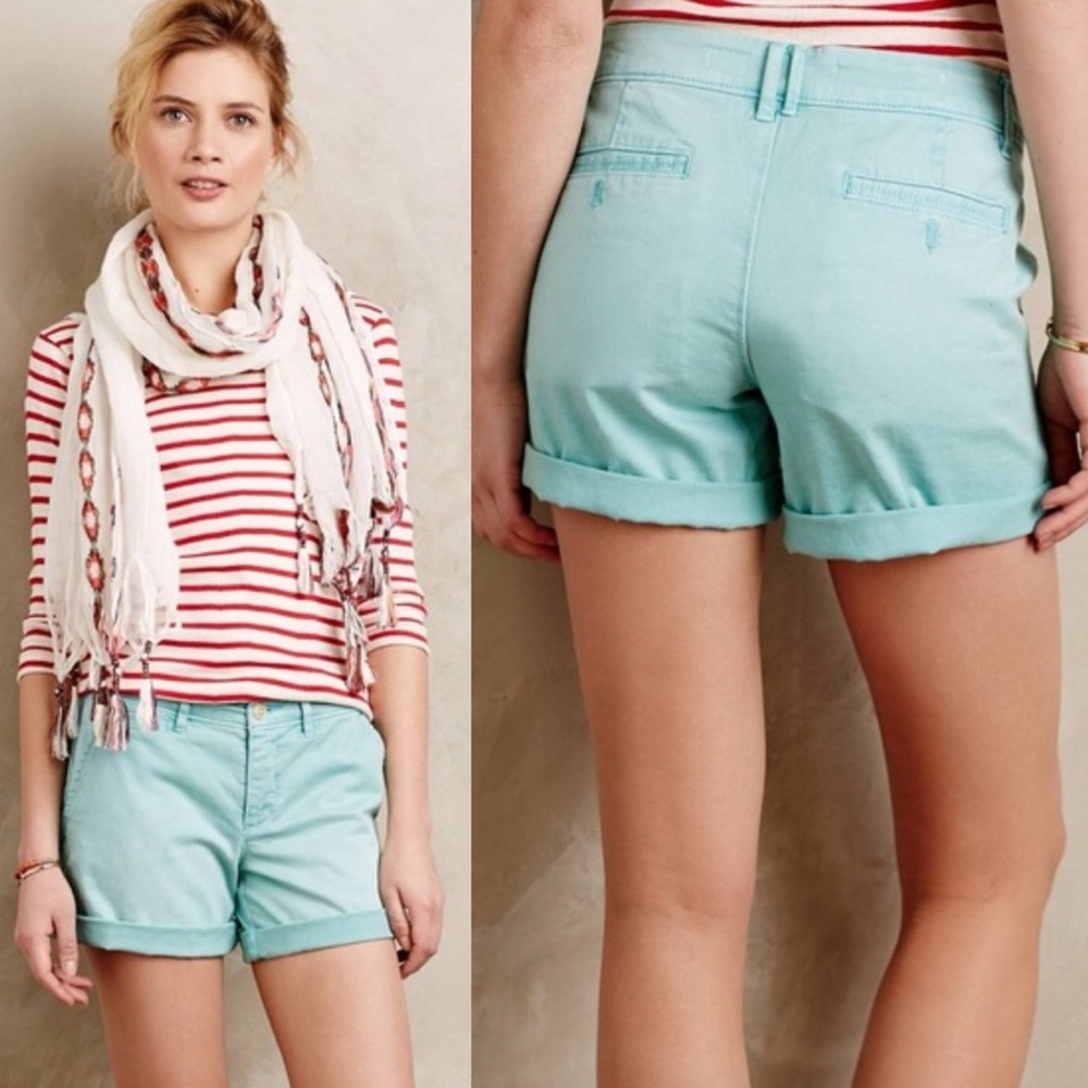 Anthropologie Pilcro Hyphen Teal Blue Chino Bermuda‎ Shorts Size 26 Pastel Beach - Picture 2 of 14